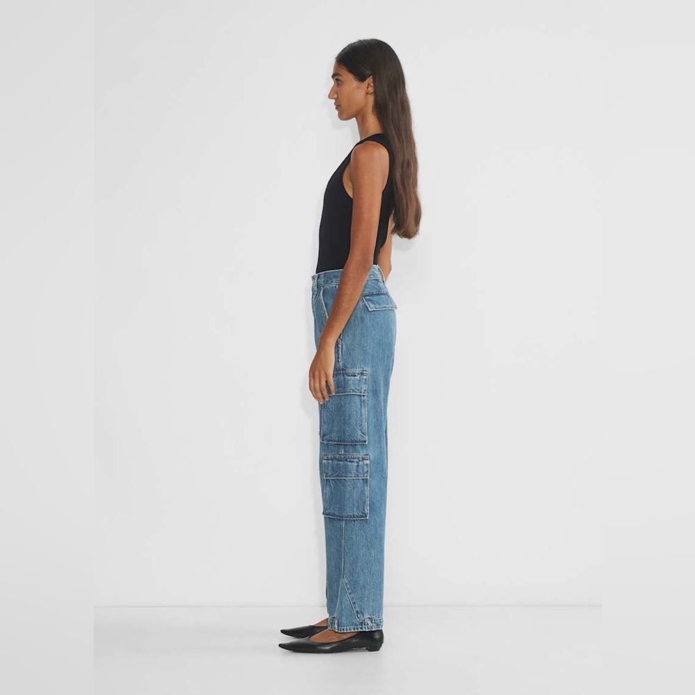 Denim Forum The '90s Millie Hi-Rise Cargo Jean in 5 Yrs Kiss N Tell BIue Size 23 - Picture 5 of 16